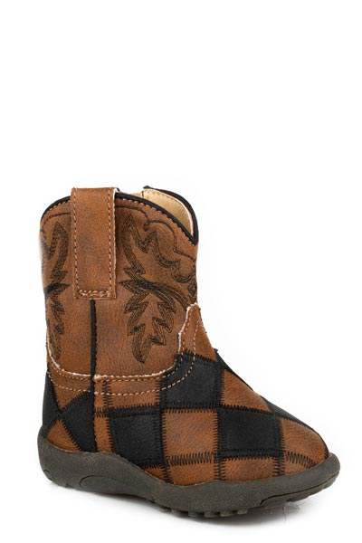 Infants Boys Black And Tan Faux Leather Patchwork Vamp - Roper - Flyclothing LLC