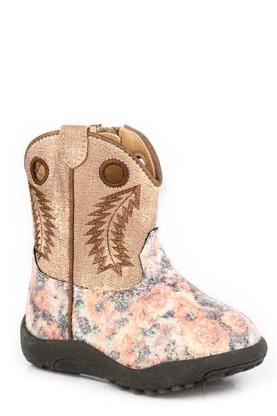 Infants Girls Brown Floral Glitter Vamp - Roper - Flyclothing LLC