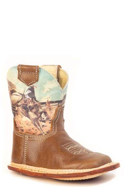 Boys Roper Burnish Tan Leather Vamp Rodeo Bronc Boots - Roper - Flyclothing LLC