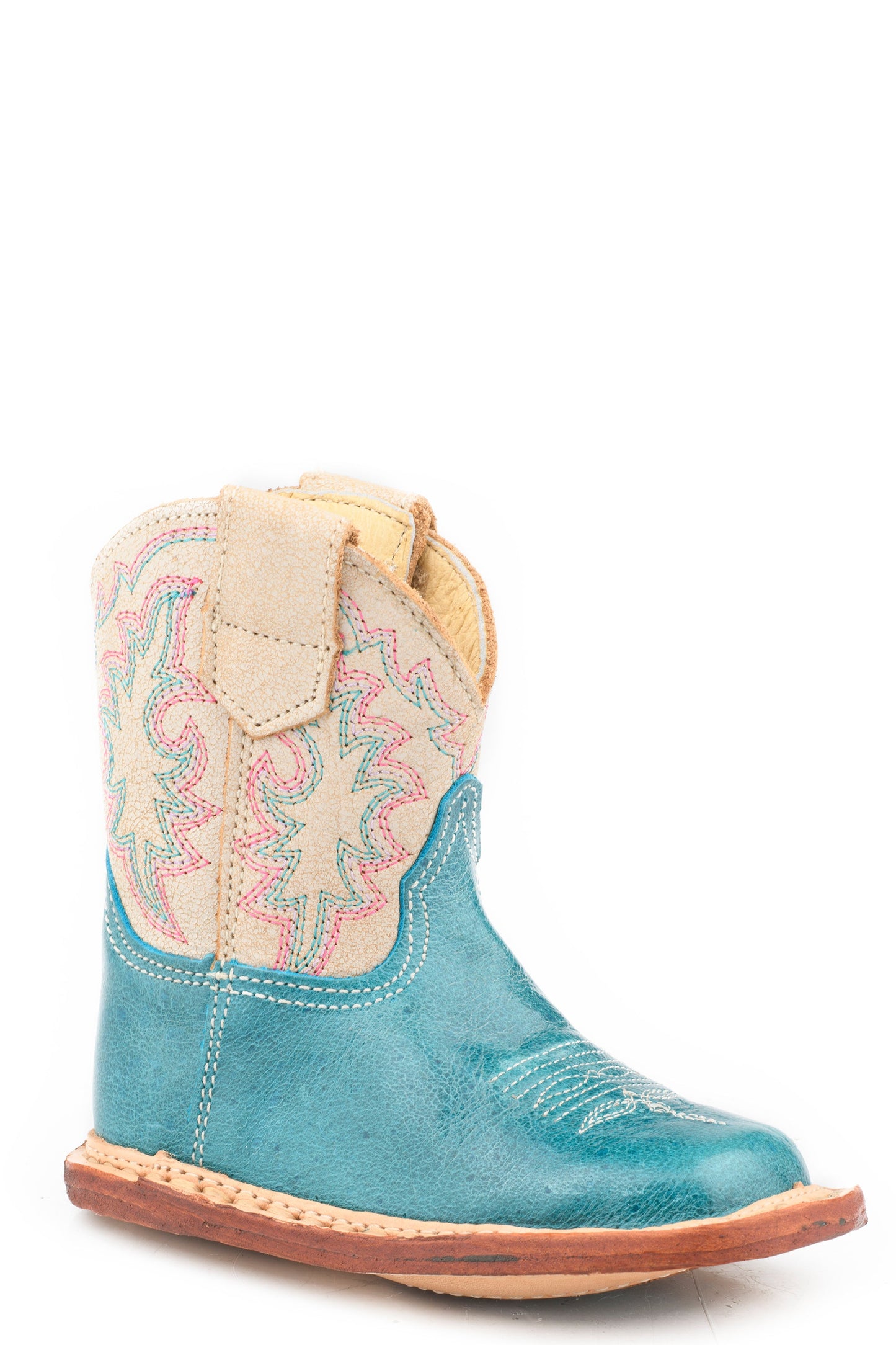 Girls Roper Burnish Turquoise Leather Vamp Ye Haw Boots