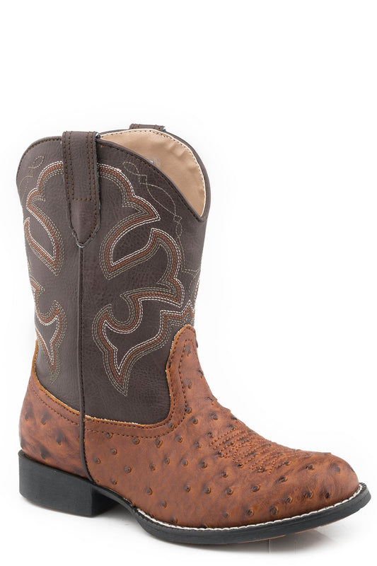 Roper Boys Toddler Tan Faux Ostrich Vamp Brown Shaft - Roper