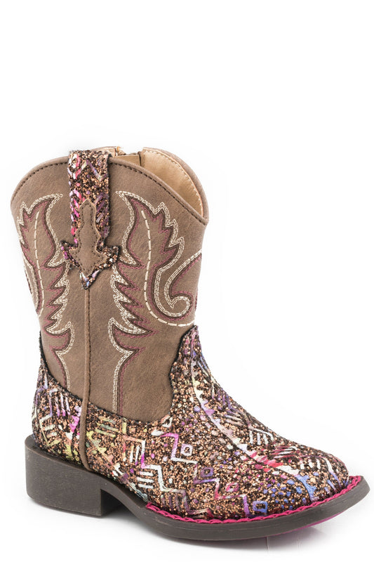 Roper Girls Toddler Brown Southwest Glitter Vamp - Roper