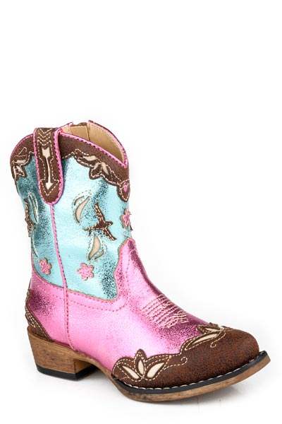 Girls Roper Brown With Multi Underlay Design Birdie Boots - Roper - Flyclothing LLC