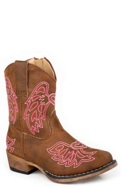 Girls Roper Brown With Pink Wing Embroidery Riley Wings Boots - Roper - Flyclothing LLC