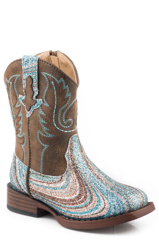 Roper Girls Toddler Brown Shaft With Swirly Glitter Vamp - Roper