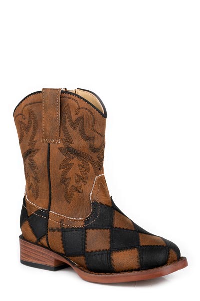 Roper Toddler Boys Black And Tan Faux Leather Patchwork Vamp