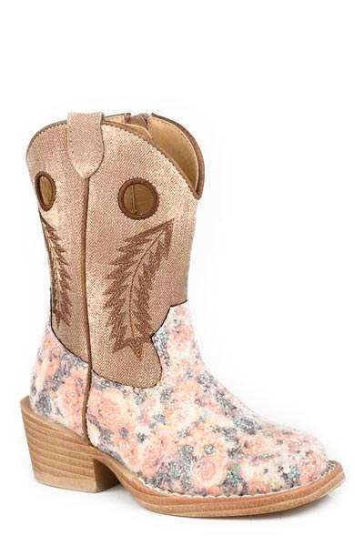 Toddler Girls Brown Floral Glitter Vamp - Roper - Flyclothing LLC