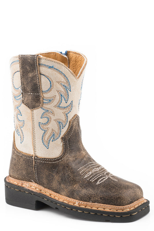 Roper Boys Toddler Vintage Brown Leather Vamp Creme Shaft - Roper