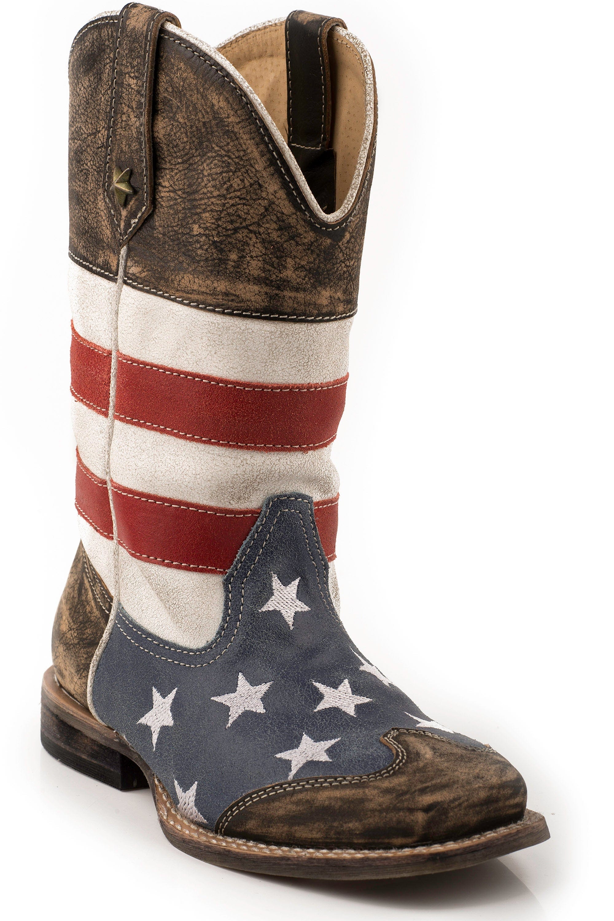 Roper Little Boys American Flag With Sanded Leather - Roper