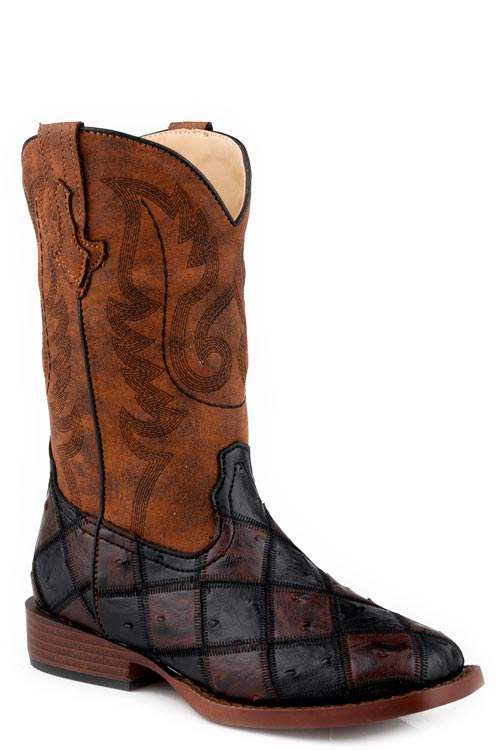 Roper Little Kids Boys Brown Black Faux Ostrich Vamp - Roper - Flyclothing LLC