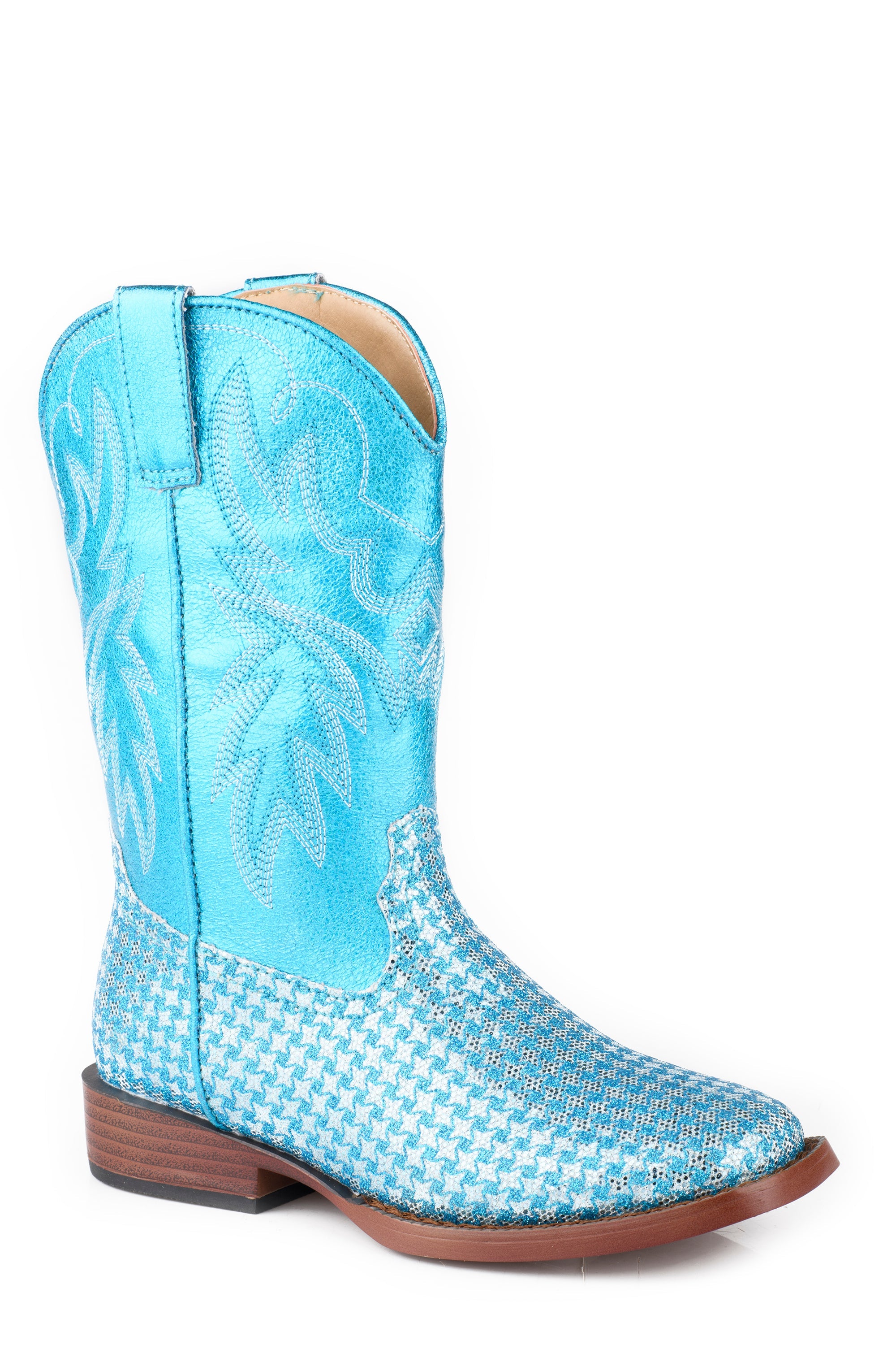 Roper Little Kids Girls Turquoise Checkered Glitter Vamp