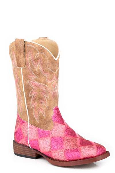 Little Girls Pink And Fuschia Patchwork Glitter Vamp - Roper - Flyclothing LLC
