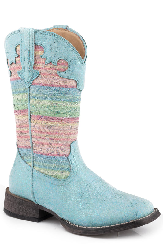 Roper Kids Girls Glitter Lace Square Toe Casual Boots Mid Calf