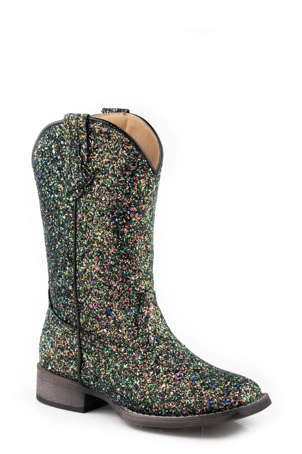 Roper Little Girls Black Glitter Vamp And Shaft - Roper
