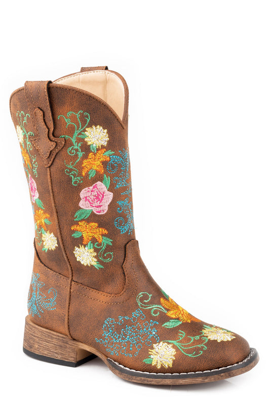 Roper Little Girls Cognac Faux Leather Square Toe - Roper