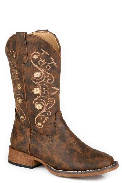 Girls Roper Brown Faux Leather Square Toe Bailey Boots - Roper - Flyclothing LLC