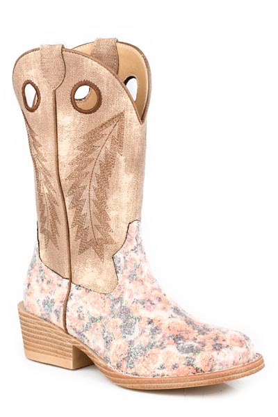 Girls Roper Brown Floral Glitter Vamp Willow Glitter Boots