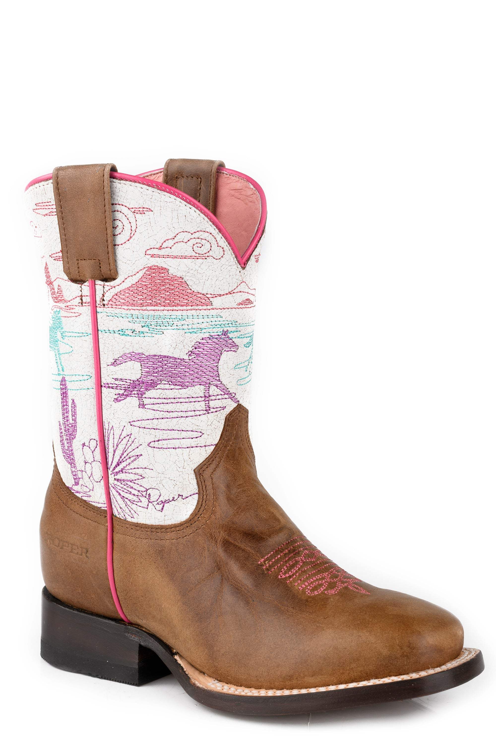 Roper Little Kids Girls Burnish Brown Leather Vamp - Roper - Flyclothing LLC