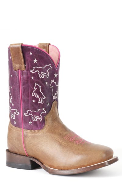 Roper Little Kids Girls Burnish Brown Leather Vamp