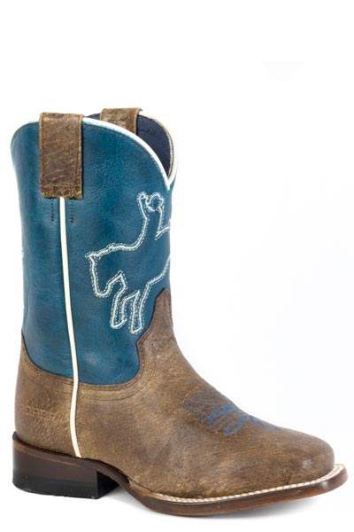 Boys Roper Burnish Brown Leather Vamp Bronc Rider Boots - Roper - Flyclothing LLC