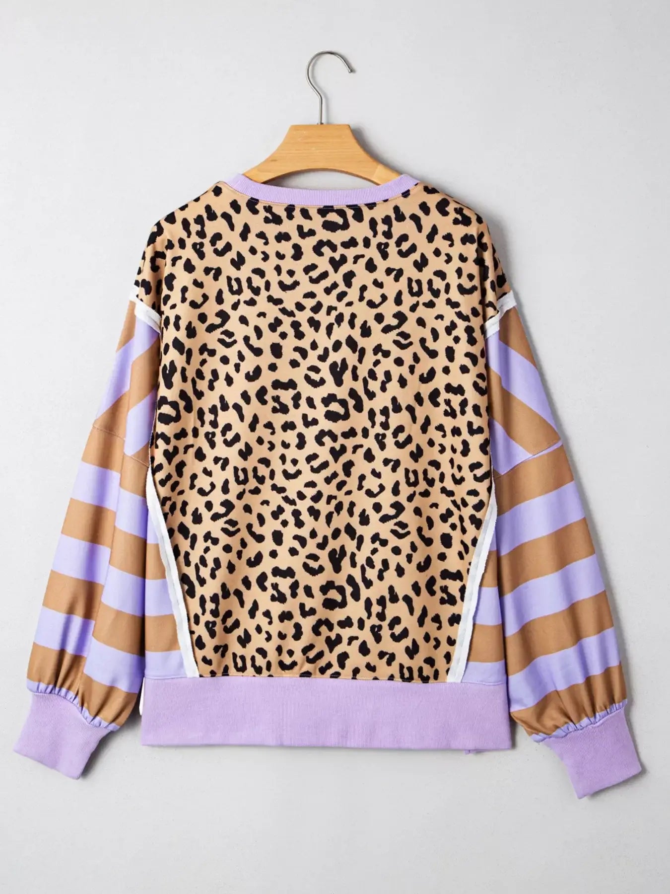 Stripe Color Block Patchwork Leopard Casual Sweatshirt with Slits - Trendsi - Flyclothing LLC