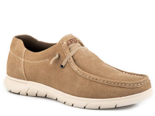 Roper Mens Tan Cow Suede 2 Eyelet Mock Toe - Roper