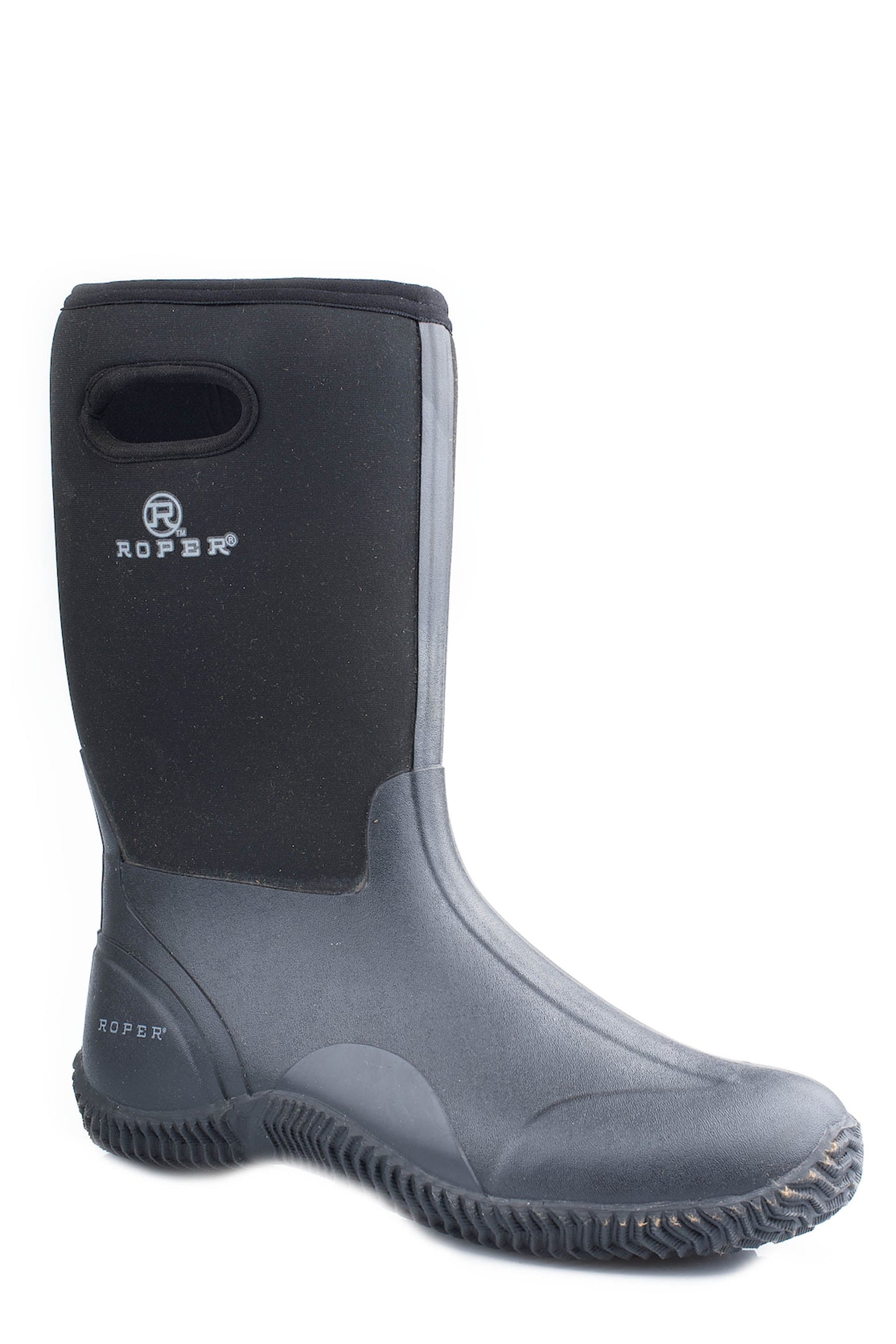 Roper Mens Barnyard Boot Black Neoprene Upper With Pull Hole And Rubbe