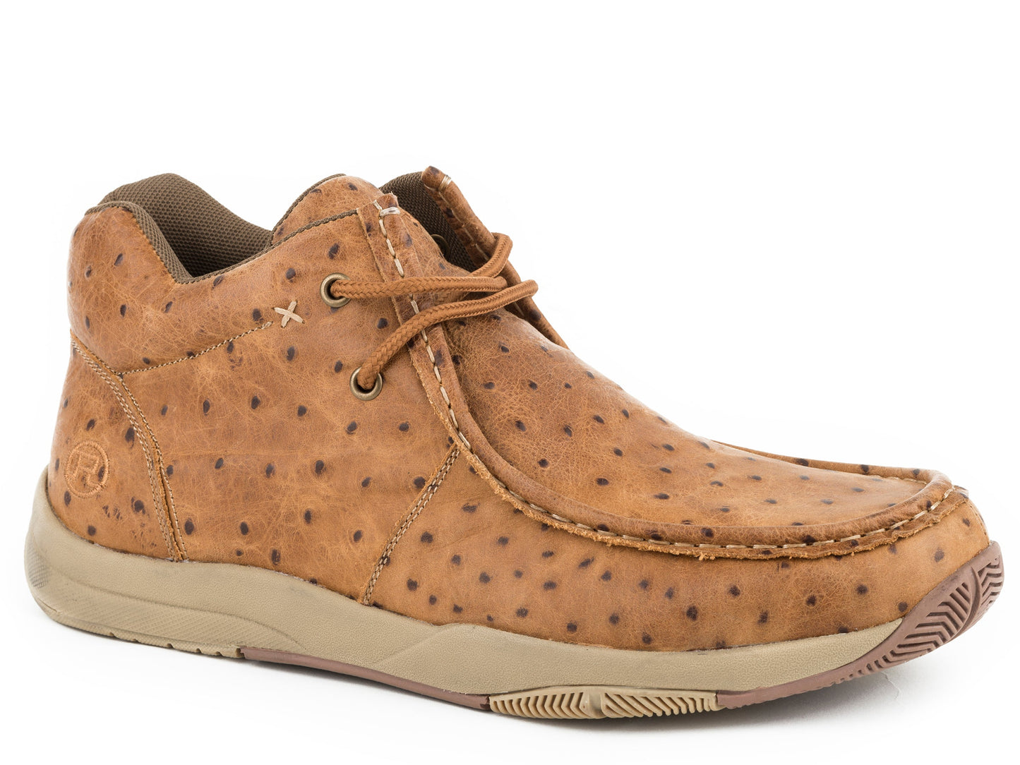 Roper Mens Swifter Sole Chukka Vintage Tan Leather Ostrich Print