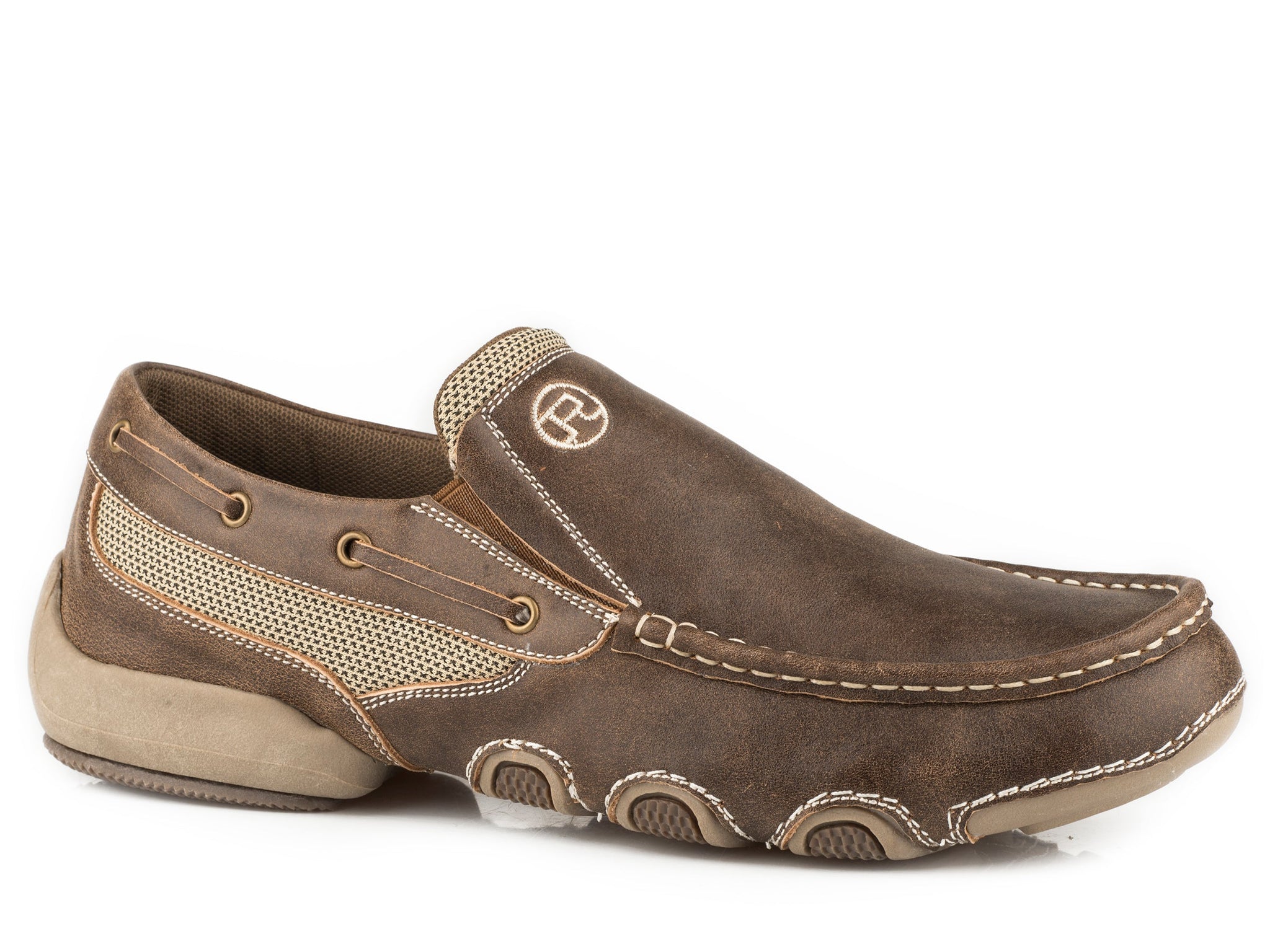 Roper Mens Driving Moc Slip On Boat Shoe Twin Gore Brown Vintage Leath