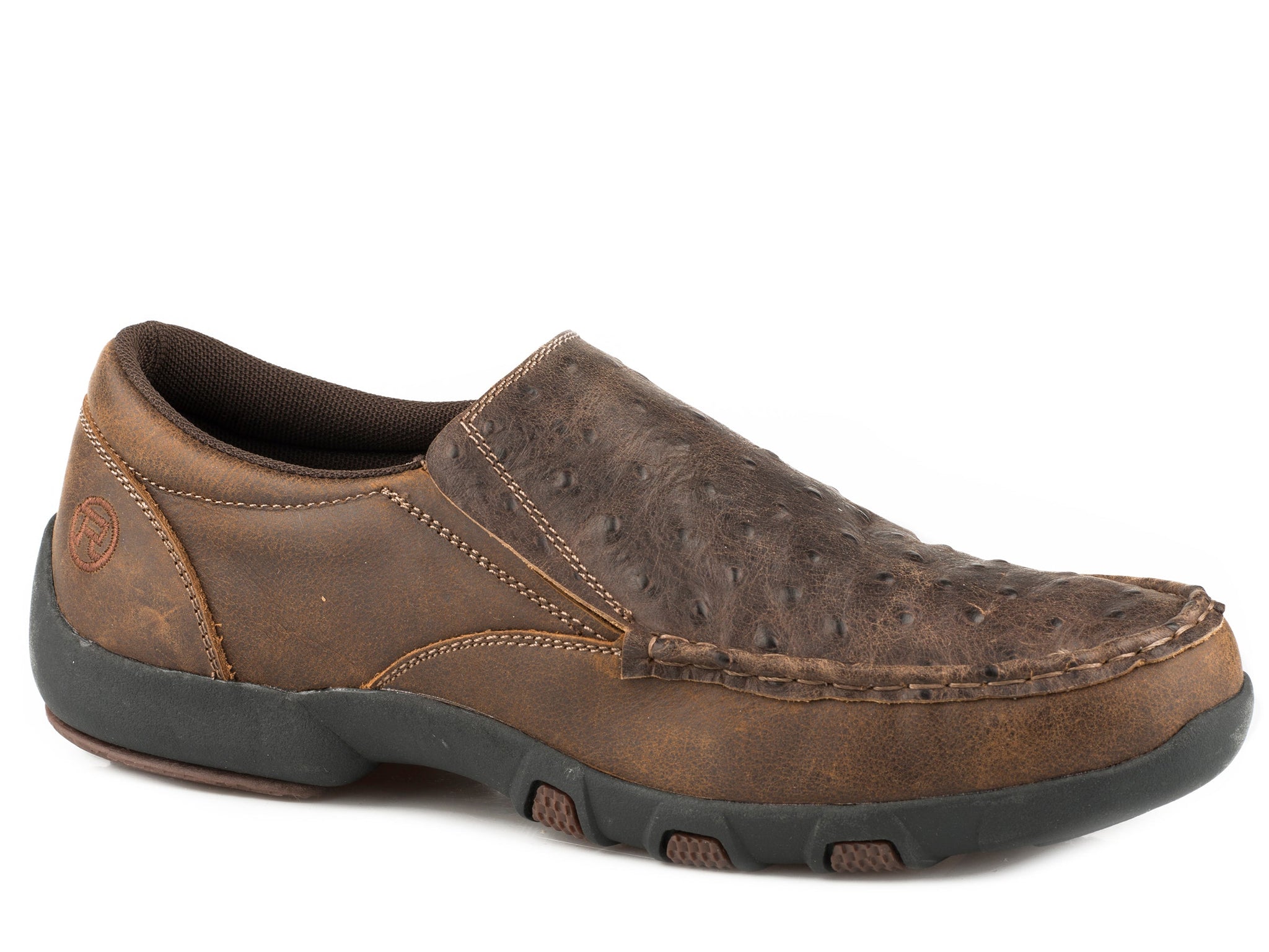 Roper Mens Driving Moc Slip On Boat Shoe Brown Leather Embossed Ostric