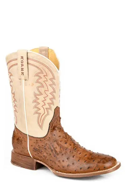 Mens Burnish Brown Embossed Ostrich Vamp - Roper - Flyclothing LLC