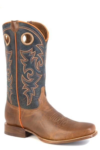 Mens Roper Burnish Brown Leather Vamp Cowboy Boots
