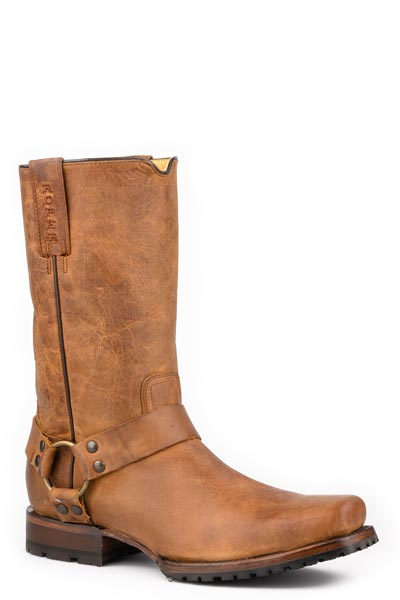 Mens Roper Brown Leather Vamp  Shaft Biker Lug Boots