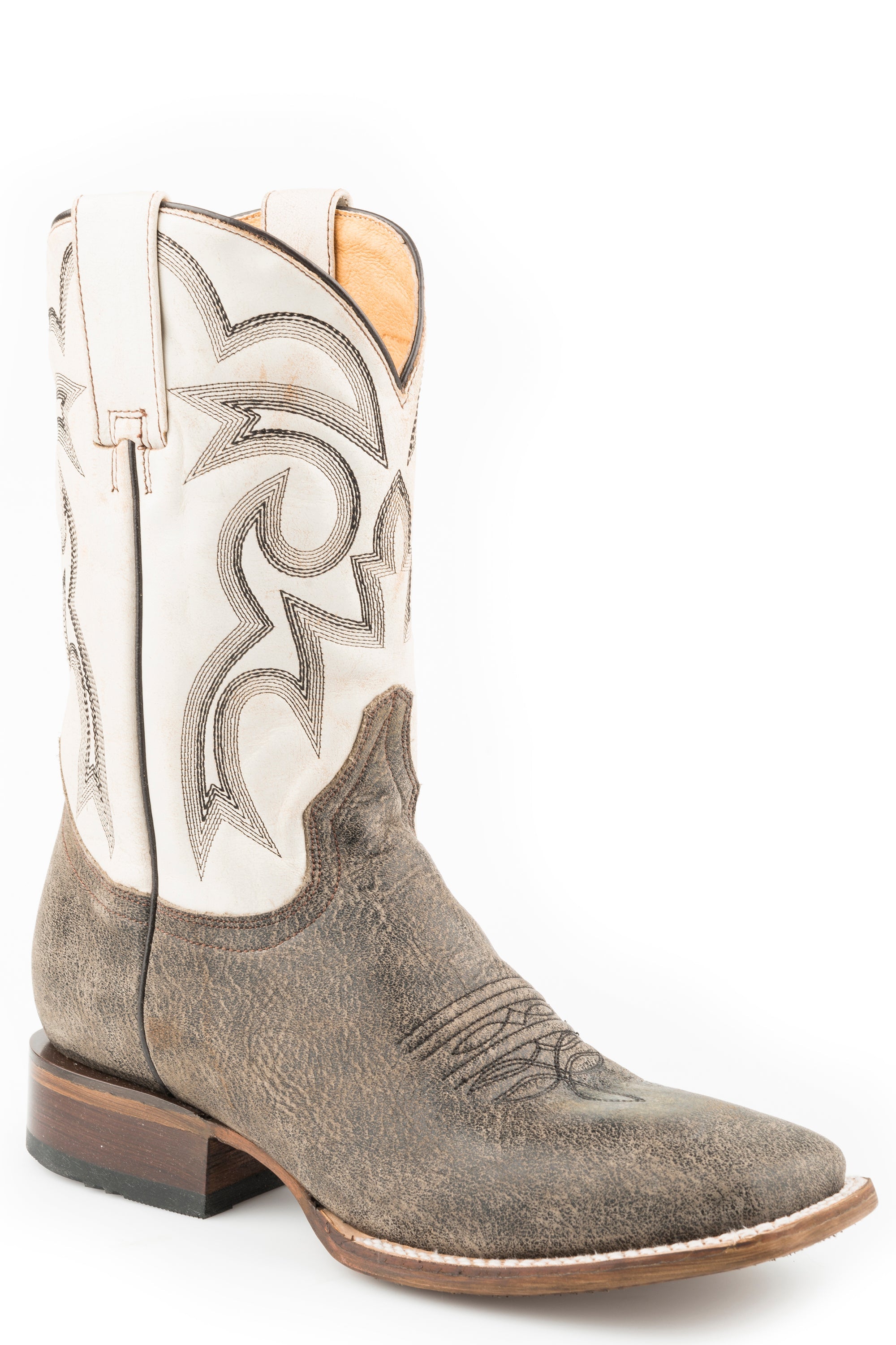 Roper Mens Leather Cowboy Boot Vintage Brown Vamp With Vintage White U