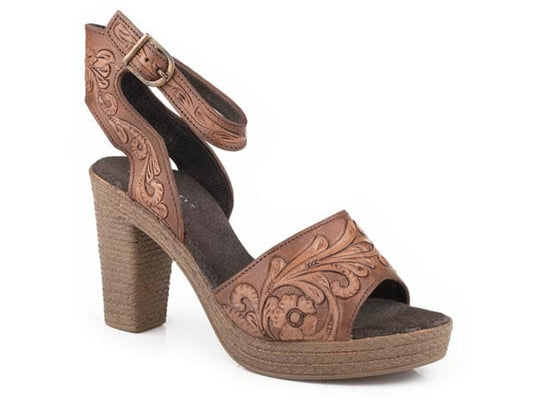 Roper Womens Two Tone Tan Tooled Sandal - Roper