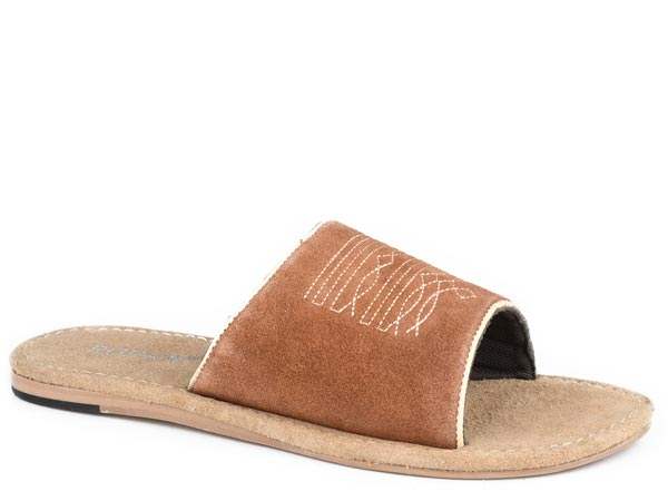 Womens Roper Tan Cow Suede Slide Hampton Sandals - Roper - Flyclothing LLC