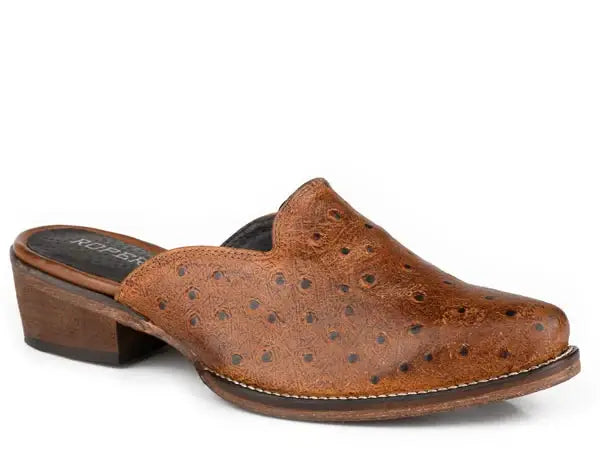 Womens Tan Ostrich Embossed Leather Upper - Roper - Flyclothing LLC