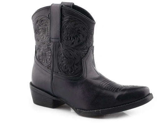 Roper Womens Black Vamp With Tooled Shaft - Roper
