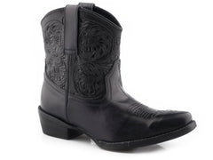 Roper Womens Black Vamp With Tooled Shaft - Roper