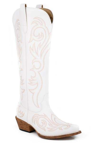 Womens Roper White With All Over Embroidery Ryder Boots - Roper - Flyclothing LLC