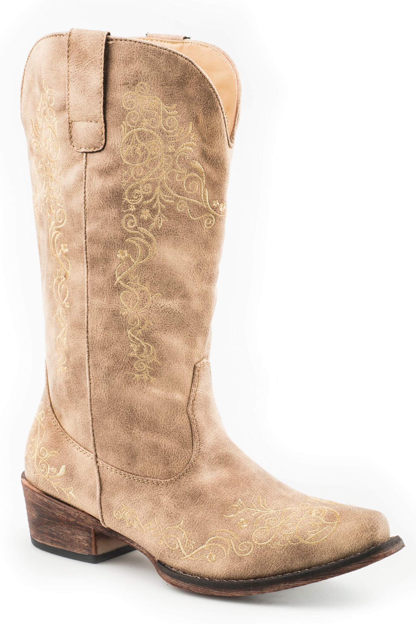 Roper Womens Fashion Cowboy Boot Vintage Beige Faux Leather And All Ov