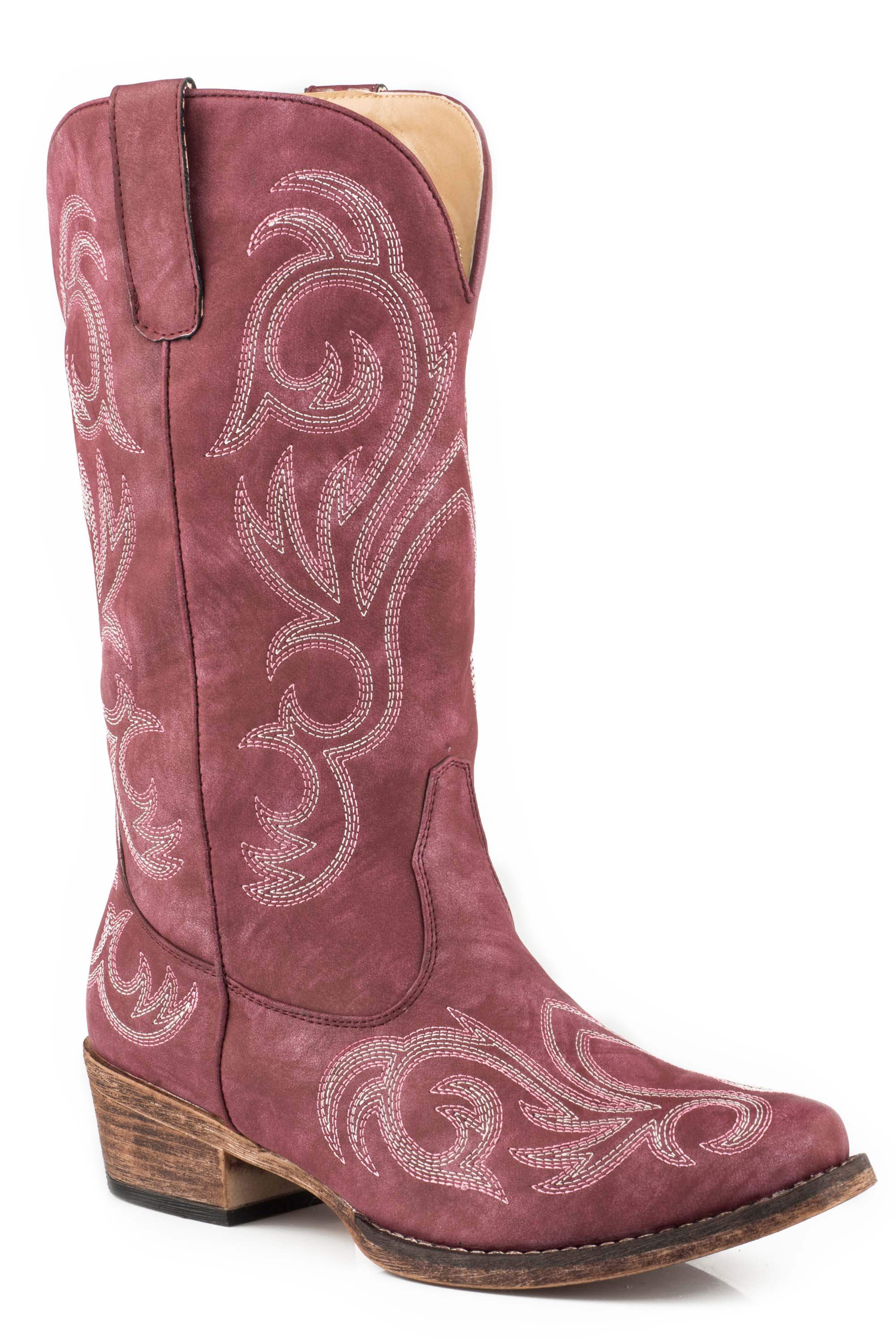 Roper Womens Fashion Cowboy Boot Vintage Raspberry Faux Leather With Western Embr - Roper - Flyclothing LLC