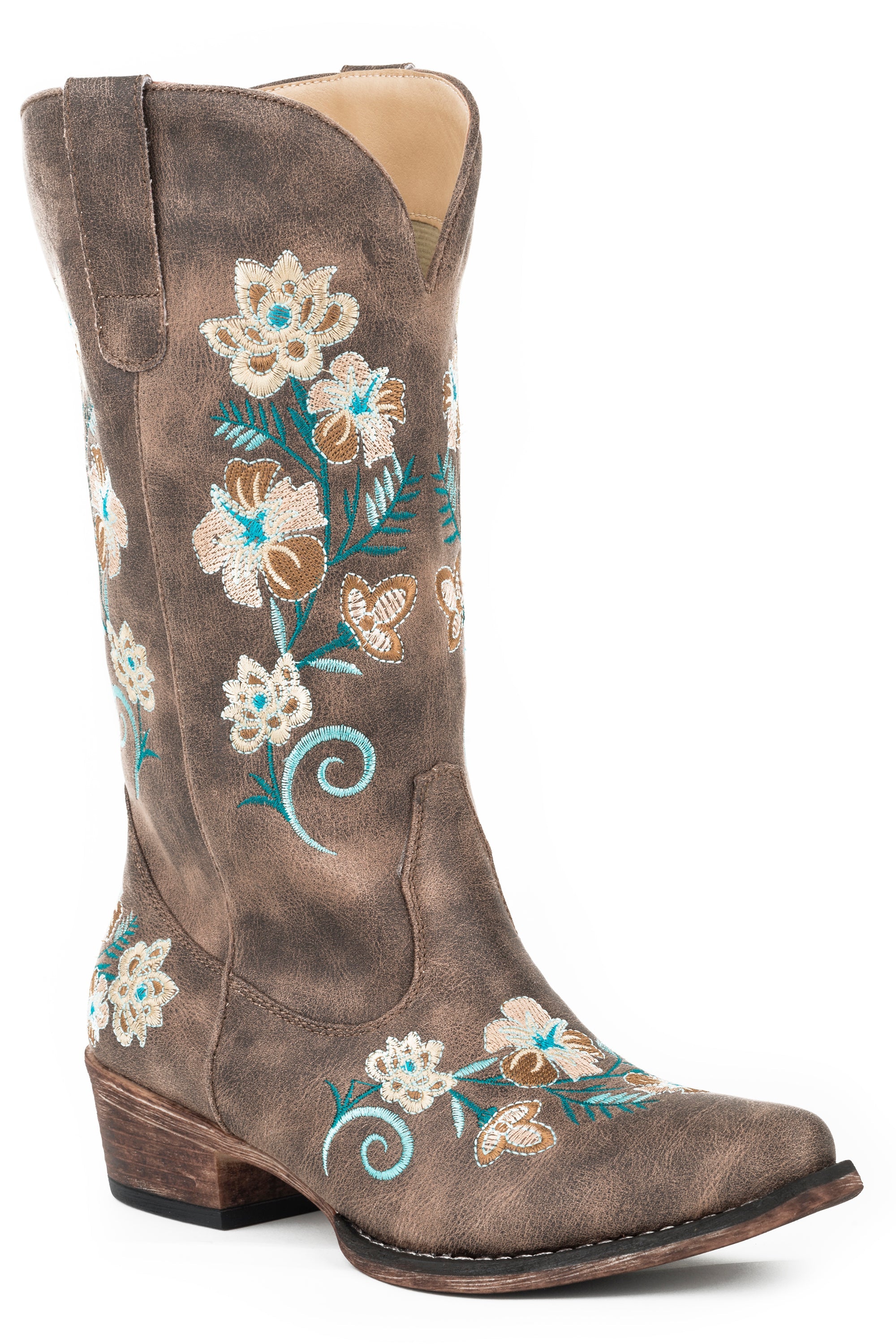 Roper Womens Fashion Cowboy Boot Vintage Brown Faux Leather With All O