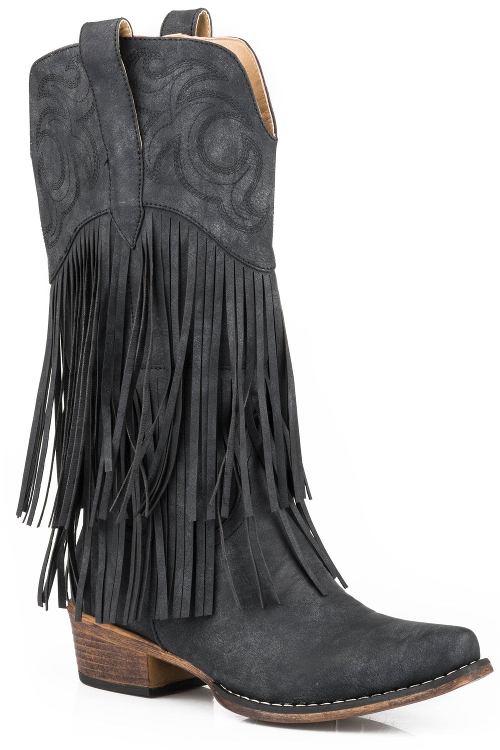 Roper Womens Black Smooth Fringe Boot - Roper