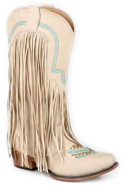 Womens Roper White Faux Leather Fringe Boot Dolly Boots - Roper - Flyclothing LLC