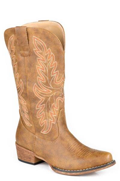 Womens Roper Tan Vintage Faux Leather Sundown Boots - Roper - Flyclothing LLC