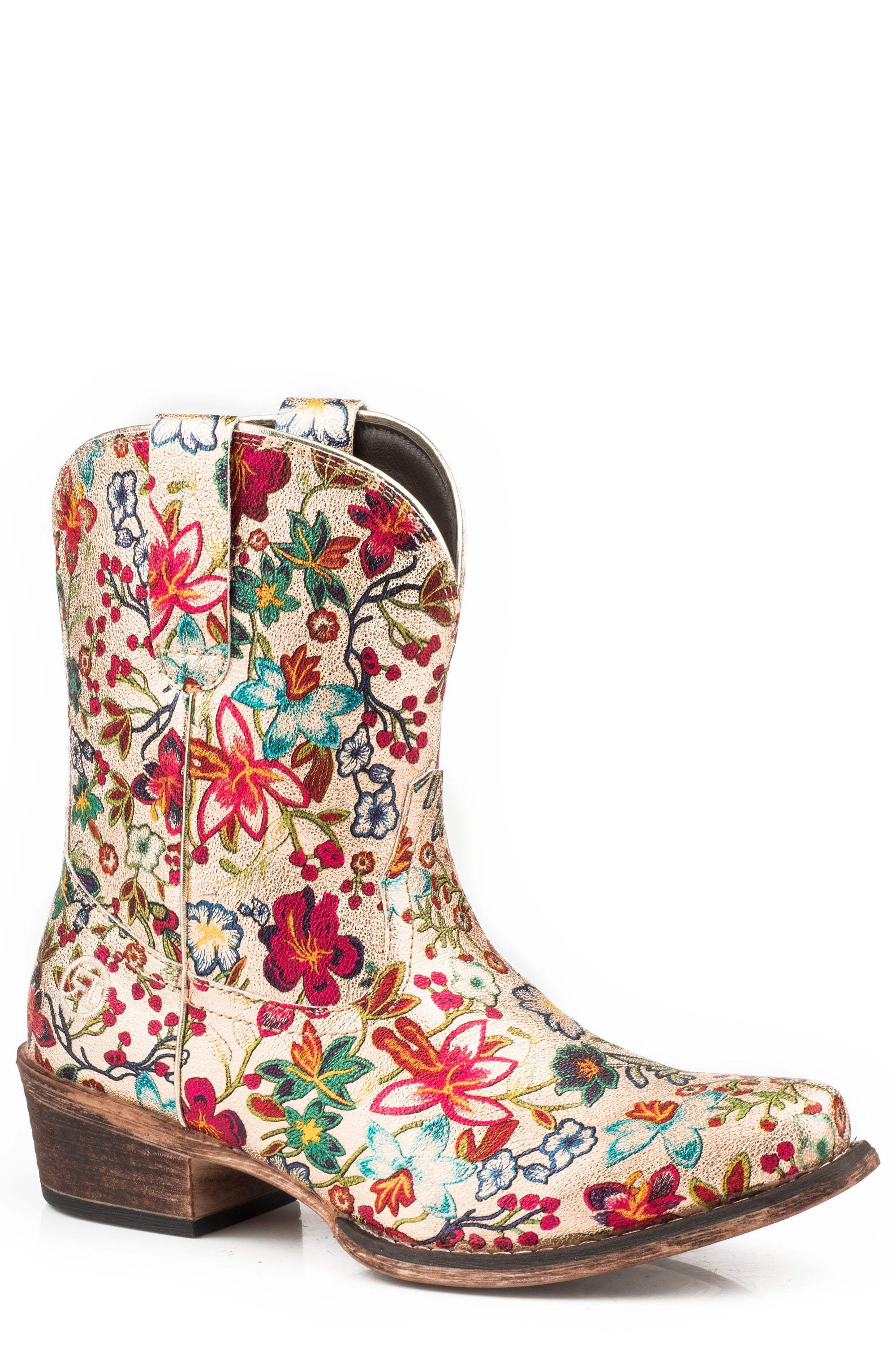 Roper Womens Fashion Shorty Boot Gold Floral Print Faux Leather - Roper - Flyclothing LLC