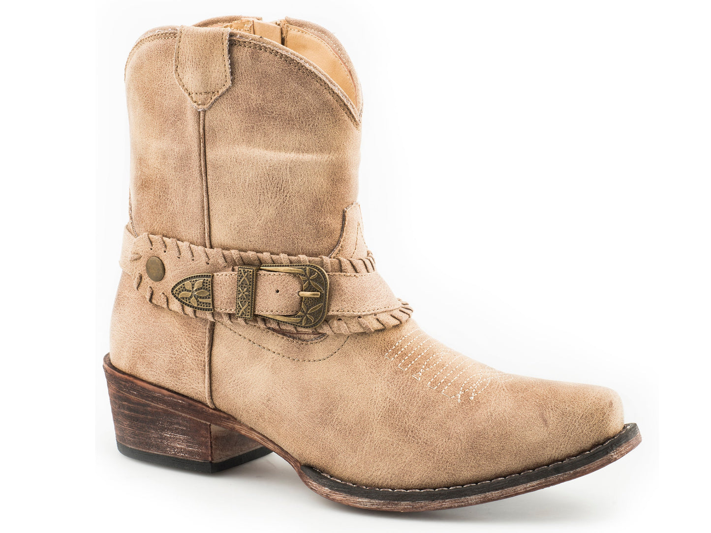 Roper Womens Fashion Shorty Boot Vintage Beige Faux Leather With Buckl