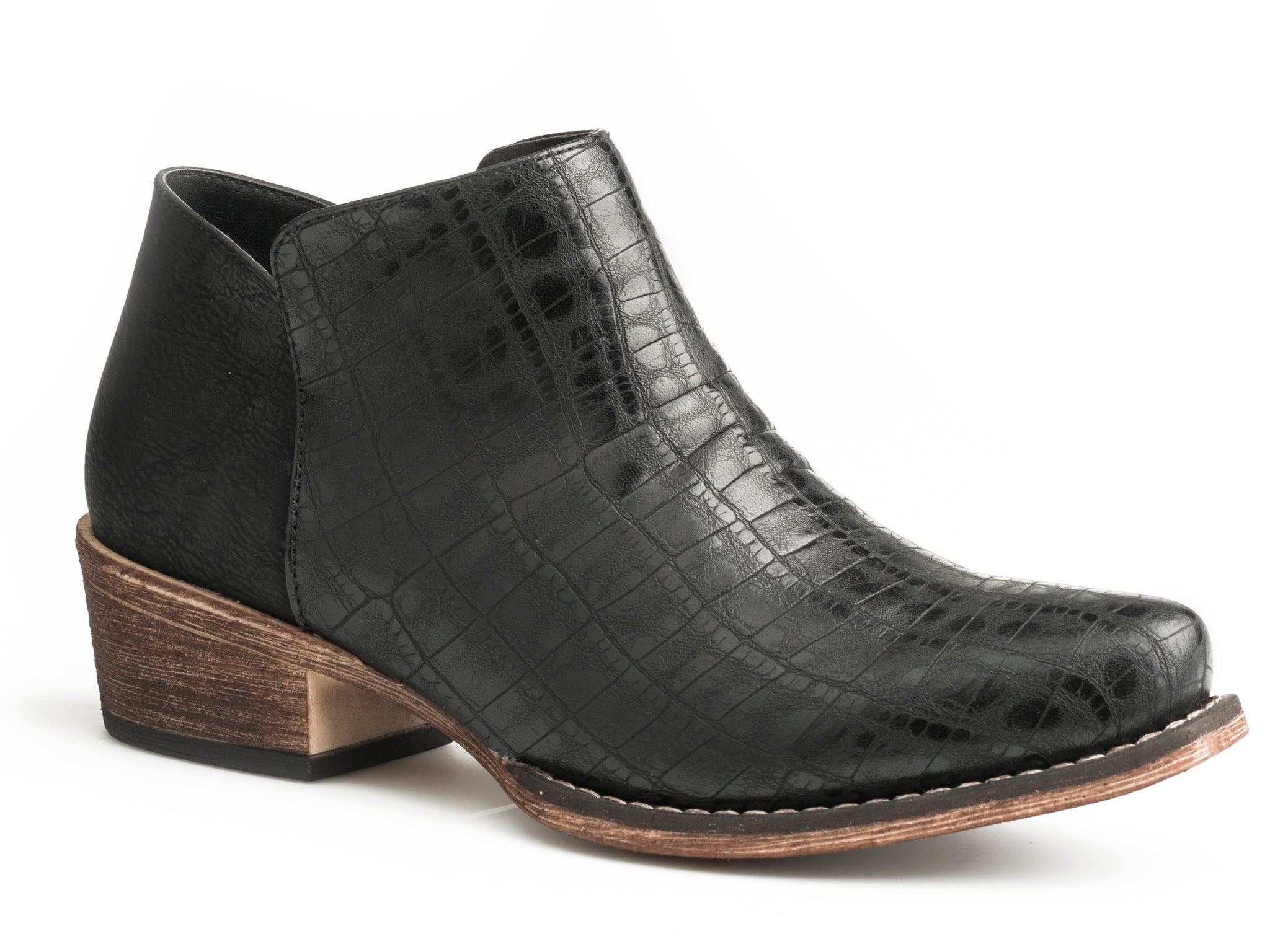 Roper Womens Fashion Ankle Boot Black Faux Caiman Vamp With Side Zip