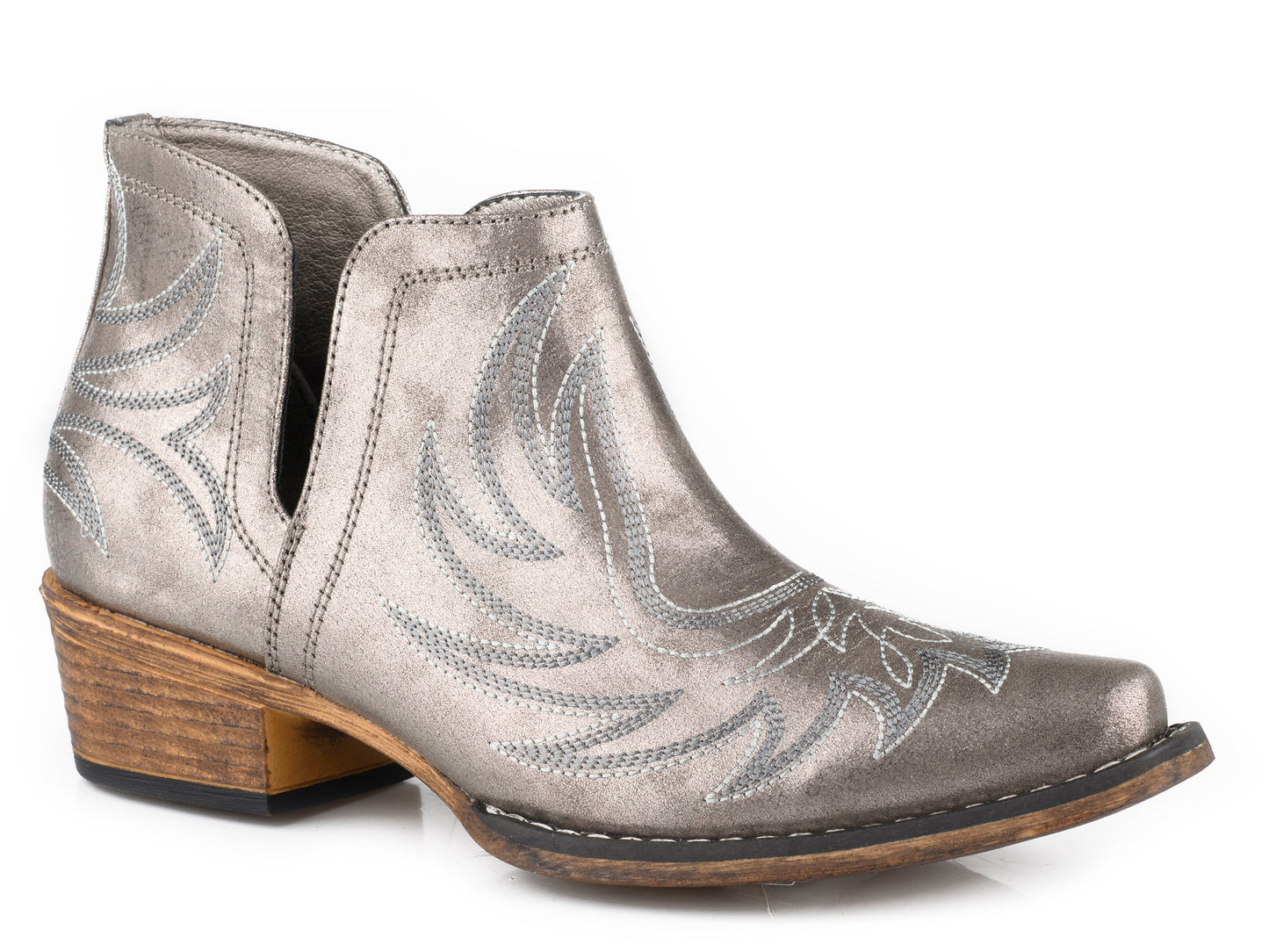 Roper Womens Snip Toe Metallic Grey Faux Leather